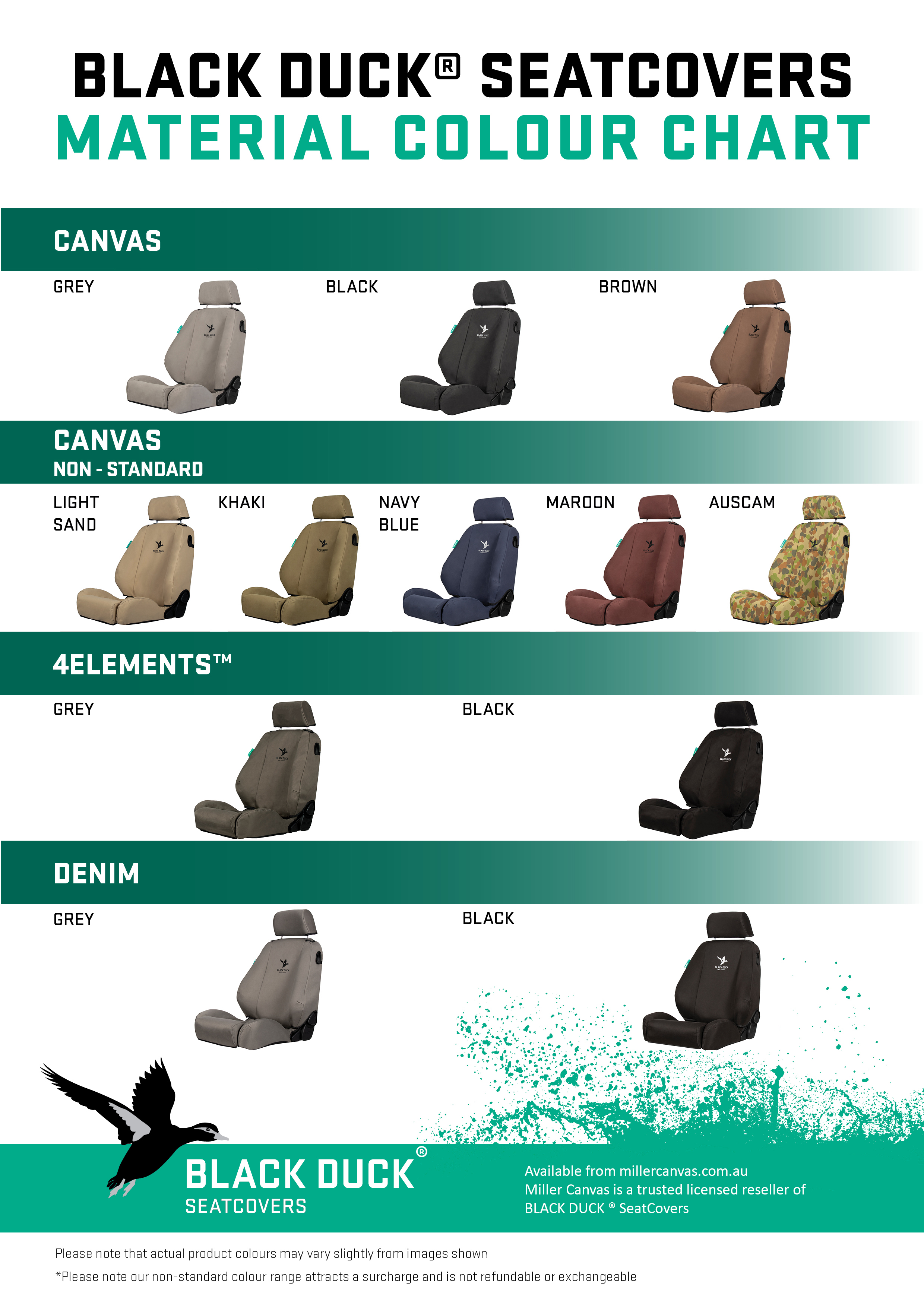 Black Duck Seat Covers - Colours.