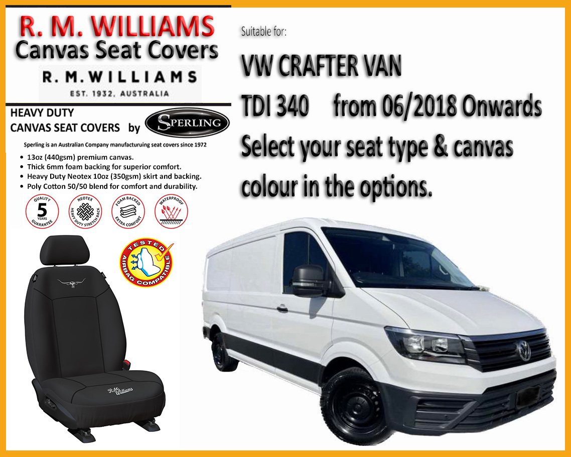 RM WILLIAMS CANVAS SEAT COVERS  VOLKSWAGEN TDI 340 CRAFTER VAN