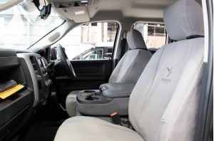BLACK DUCK Seat Covers COMBINED SET of FRONTS and REAR to suit DODGE RAM 1500 EXPRESS PICKUP from 2017 onwards. (GREY CANVAS SHOWN)