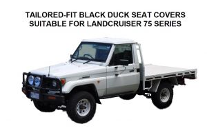 Black Duck Canvas seat covers Suitable for Toyota Landcruiser 75 series.