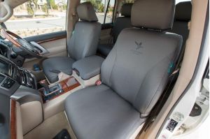Black Duck Seat Covers suitable for Toyota Landcruiers 200 Series Sahara Grey Denim shown.