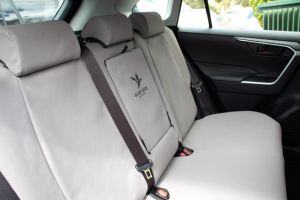 Black Duck Seat Covers COMBINED SET to suit front and rear seats - suitable for 2019 TOYOTA RAV4 GX/GXL/HYBRID Wagons from 03/2019 onwards Rear seat shown.