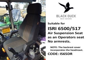 Image shows an ISRI 6500/517 used as an operators seat, Black Duck Canvas or Denim Seat Covers offer maximum protection to your seat and are suitable for ISRI 6500 / 517 Seats