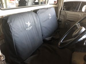 Black Duck Seat Covers - Driver Bucket & Passenger 3/4 Bench suitable for  Toyota Landcruiser 40 Series, from 01/1979 including 1980, 1981, 1982, 1983 until 12/1984.