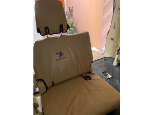 Black Duck Canvas and Black Duck 4 ELEMENTS Seat Covers suitable for Toyota Landcruiser 200 Series SAHARA Wagons. Light Sand Canvas shown.-10