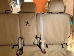 Black Duck Canvas and Black Duck 4 ELEMENTS Seat Covers suitable for Toyota Landcruiser 200 Series SAHARA Wagons. Light Sand Canvas shown.-12