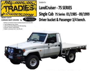 Affordable Tradies TOUGH Poly Canvas seat covers Suitable for Toyota Landcruiser 75 series.