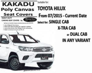 KAKADU - Heavy Duty CANVAS SEAT COVERS  to suit TOYOTA HILUX - from 7/2015 - CURRENT