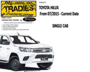 "TRADIES"  CANVAS SEAT COVERS  suitable for TOYOTA HILUX -  SINGLE CAB from 7/2015 - CURRENT YEAR by Sperling Enterprises.