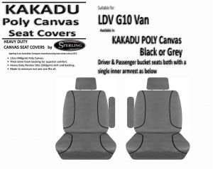 KAKADU CANVAS SEAT COVERS to suit FRONT SEATS LDV G10  VANS - (2, 7 & 9 SEAT)