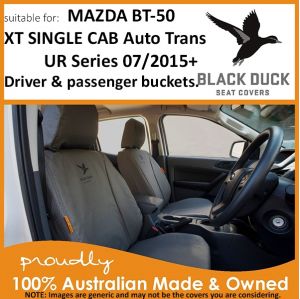 Black Duck seat covers to suit Driver & Passenger Bucket Seats - MAZDA BT-50 UR Series XT Single Cab with Automatic Trans 07/2015 onwards.