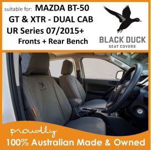 Make sure you fit BLACK DUCK Seat Covers to your MAZDA BT-50 GT and XTR UR Series Dual Cabs, they are the Duck's Nuts in Seat Covers and will protect your seat upholstery for years to come.