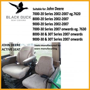 Black Duck Seat Covers to suit JOHN DEERE TRACTORS 2007 onwards including 8230, 8330, 8430, 8530 8230T, 8330T, 8430T