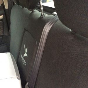 Black Duck Denim Seat Covers fitted to a RG Holden Colorado rear bench seat with centre armrest.