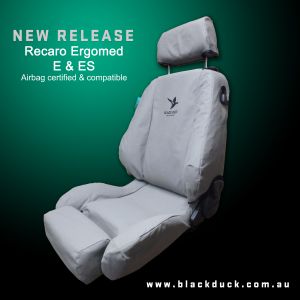 Black Duck Seat Canvas Covers to fit RECARO ERGOMED E and ERGOMED ES with seat-fitted airbags.