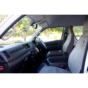 Be sure you fit Black Duck Seat Covers to your Toyota Hiace Bus front seats.