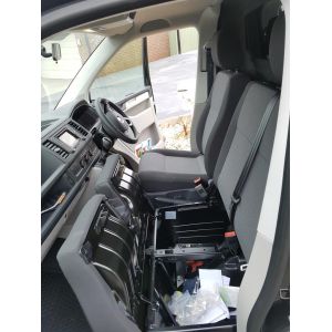 Black Duck Seat Covers Volkswagen Transporter T6, 2016 onwards with fold-forward seat base to access under-seat storage.