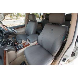 Black Duck Seat Covers suitable for Toyota Landcruiers 200 Series Sahara Grey Denim shown.