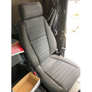 Black Duck Seat Covers - Driver Hiback Bucket seat with integrated seatbelt on driver ONLY (HAS HORIZONTAL SLOT ) with microphone & DUAL Armrests - Passenger bucket seat with separate headrest and seat belt attached to cabin wall with Fold-up Seat Base.