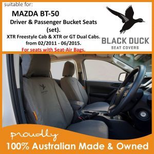 BLACK DUCK Seat Covers - Front Driver and Passenger Seats -  Mazda BT-50 XTR, GT Dual Cab & XTR Freestyle Cab 08/2011 - 06/2015. Black Duck