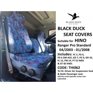 Black Duck Canvas or Denim Seat Covers suitable for FC 5, FD 6/FD 6 260 ACE, GD 7, FG 9, GH 10, FL 12, FM 14, FT 5Z 4WD, GT 8Z 4WD.