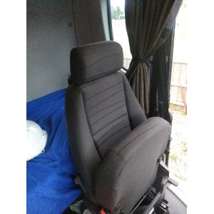 Black Duck Seat Covers - Driver Hiback Bucket seat with integrated seatbelt on driver ONLY (HAS HORIZONTAL SLOT ) with microphone & DUAL Armrests - Passenger bucket seat with separate headrest and seat belt attached to cabin wall with Fold-up Seat Base.