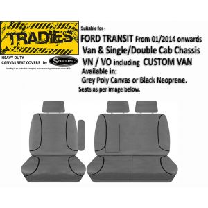 Miller Canvas supply TOUGH AFFORDABLE CANVAS SEAT COVERS suitable for FORD TRANSIT (VO) VAN, CREW CAB and DUAL CABS.
