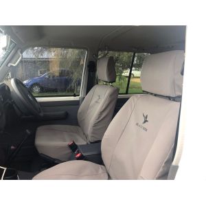 GREY CANVAS  BLACK DUCK SEAT COVERS FITTED TO A TOYOTA LANDCRUISER DUAL CAB