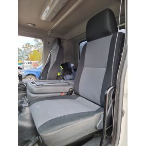 Driver Air Suspension Hiback Bucket with Seat Belt provision (ISRI 6860) and Static Passenger Hiback Bucket HINO 500 2012 - mid 2019 and 700 Series 2011+ Black Duck™ Canvas Covers