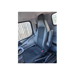 Black Duck Canvas Seat Covers offer maximum protection to the seats in your Fuso Canter 615, 715, 815 & 918  WIDE CAB - single cabs and dual cab trucks, shows fold down middle backrest.