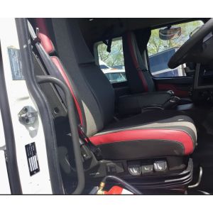PASSENGER ONLY Hi-back bucket seat - no suspension - seat belt fixed to cab wall - has fold up seat base. Black Duck Canvas Seat Covers