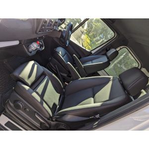 Driver & Passenger Bucket COMFORT seats BOTH with single inner armrests and special adjustable thigh support 3rd Generation Mercedes Benz Sprinter Van or Dual Cab MY18 - 2018, 2019 onwards -  Black Duck Seat Covers.