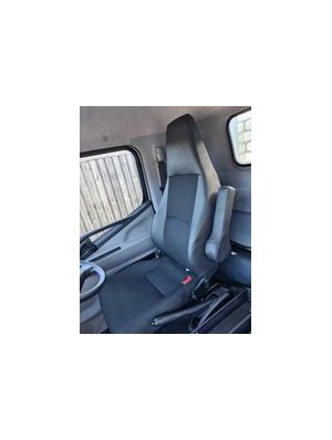 Black Duck Canvas Seat Covers offer maximum protection to the seats in your Fuso Canter 615, 715, 815 & 918  WIDE CAB - single cabs and dual cab trucks, shows fold down middle backrest.