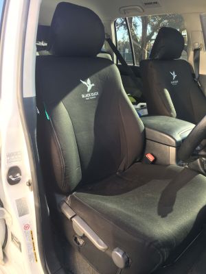 Black Duck™ Denim Seat Covers Fitted To Toyota Landcruiser 200 Series GXL. Strength Style and Comfort.