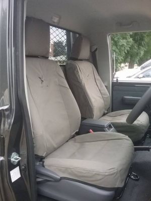 Black Duck Seat Covers Fitted to Toyota Landcruiser Single Cab 2017 UPGRADE.