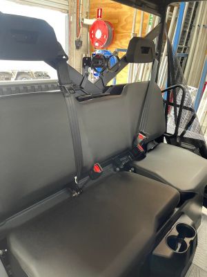 Canvas seat covers for Polaris Ranger 900XP with a full width backrest.