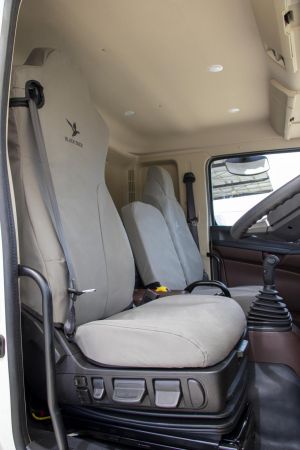 CUSTOM FIT BLACK DUCK 4ELEMENTS, CANVAS or DENIM SEAT COVERS offer maximum seat protection for your HINO 500 Series FC, FD, FE, FG, GH, GT, FL, FM with build dates from approximately mid-2019 onwards.
GREY CANVAS SHOWN. NOTE: The cover for the small center seat is available as an option.