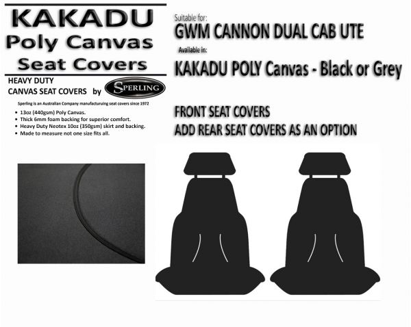 Kakadu Canvas Seat Covers To Suit Gwm Cannon Dual Cab