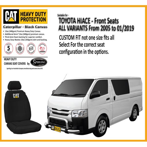BLACK DUCK SEAT COVERS suitable for TOYOTA HIACE VAN/BUS fronts seats