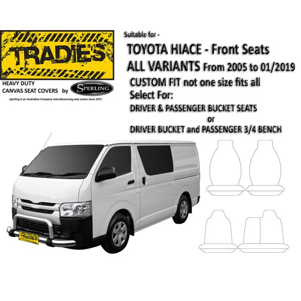 BLACK DUCK SEAT COVERS suitable for TOYOTA HIACE VAN/BUS fronts seats